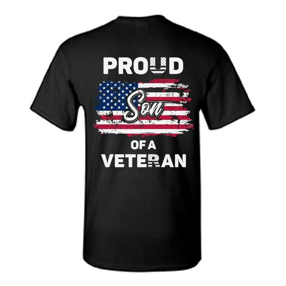 Awkward Styles Proud Son of a Veteran Men Shirt Patriotic Son Gifts Proud Son T shirt Little American USA Veteran Tshirt for Son I'm American Vintage USA Flag Son T-shirt Print on the Back Only