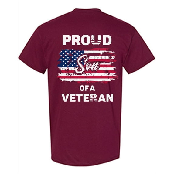 Awkward Styles Proud Son of a Veteran Men Shirt Patriotic Son Gifts Proud Son T shirt Little American USA Veteran Tshirt for Son I'm American Vintage USA Flag Son T-shirt Print on the Back Only