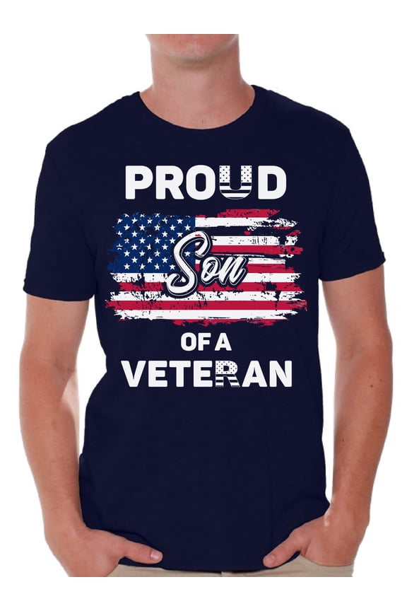 Proud Son of a Veteran Men Shirt Patriotic Son Gifts Proud Son T shirt Little American USA Veteran Tshirt for Son I'm American Vintage USA Flag Son T-shirt 4th of July Gifts
