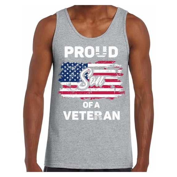 Awkward Styles Proud Son of a Veteran Men Tank Top USA Gifts for Son Veteran Son T shirt Proud American 4th of July Tank Top for Son Red White and Blue Proud Son T-shirt Love America