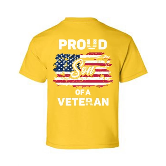 Awkward Styles Proud Son of a Veteran Youth Shirt USA Pride USA Veteran T shirt for Kids Veterans Day Proud Son Tshirt for Boys United States of America Retro USA Flag Print on the Back Only