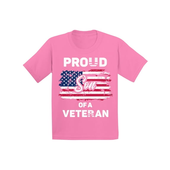 Awkward Styles Proud Son of a Veteran Youth Shirt USA Pride USA Veteran T shirt for Kids Veterans Day Proud Son Tshirt for Boys United States of America Retro USA Flag Kids T-shirt