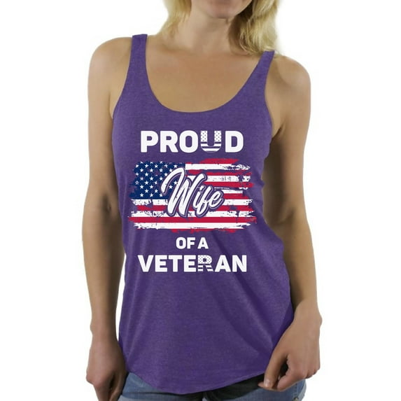 Awkward Styles Proud Wife of a Veteran Women Racerback Tank Top American Flag 4th of July Wife Shirt Superhero USA Veteran Racerback Tank for Wife Free to Be Me Proud Wife Racerback Top