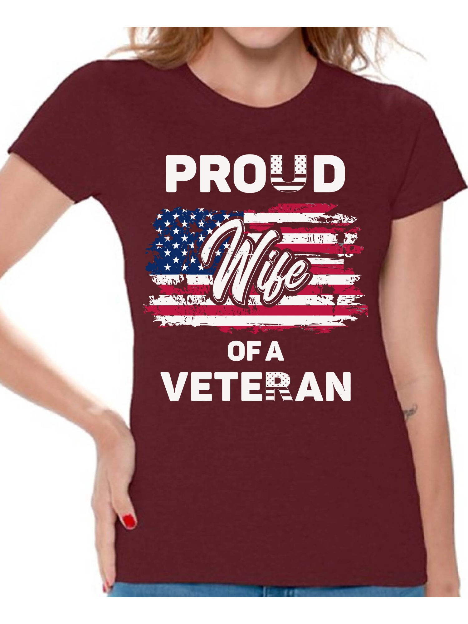Awkward Styles Proud Wife of a Veteran Women T Shirt Veteran Clothing Collection Gifts for Wife American Army Tshirt for Women US Army Ladies Shirt Veteran Ladies Shirt American Proud Women T-Shirt - image 1 of 4