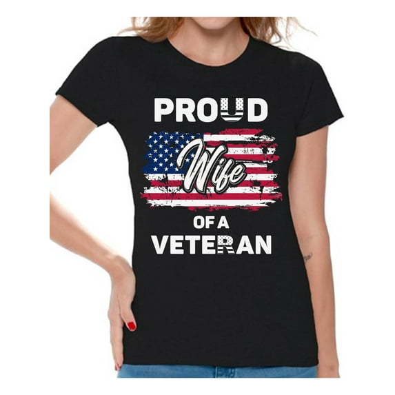Awkward Styles Proud Wife of a Veteran Women T Shirt Veteran Clothing Collection Gifts for Wife American Army Tshirt for Women US Army Ladies Shirt Veteran Ladies Shirt American Proud Women T-Shirt