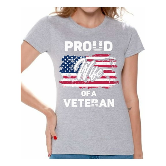 Awkward Styles Proud Wife of a Veteran Women T Shirt Veteran Clothing Collection Gifts for Wife American Army Tshirt for Women US Army Ladies Shirt Veteran Ladies Shirt American Proud Women T-Shirt