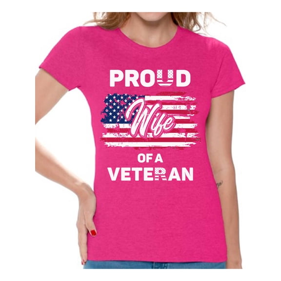 Awkward Styles Proud Wife of a Veteran Women T Shirt Veteran Clothing Collection Gifts for Wife American Army Tshirt for Women US Army Ladies Shirt Veteran Ladies Shirt American Proud Women T-Shirt