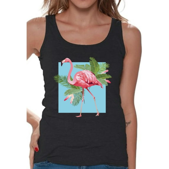Awkward Styles Punk Flamingo Tank Top for Women Floral Flamingo Tank Summer Fitness Shirt for Women Floral Sleeveless Shirt Flamingo Gifts for Her Beach Party Outfit Beach Tank Pink Flamingo Tank