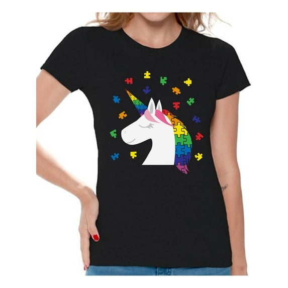 Awkward Styles Puzzle Unicorn Autism Shirt for Women Autism Awareness Puzzle Shirt Women Autism Awareness Shirts Women's Autism T Shirt Autism Awareness Gifts for Her Autistic Pride Gifts
