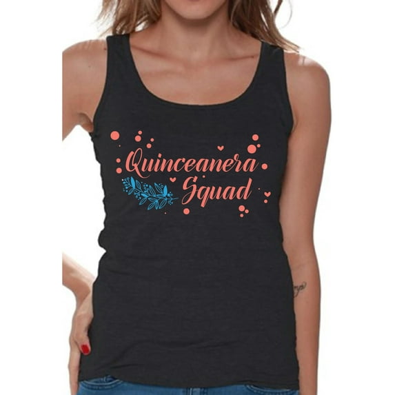 Awkward Styles Quinceanera Squad Tank Top for Ladies Quinсe Anos Tanks for Girls Birthday Girl Shirt Birthday Gifts for Teens I am 15 T-Shirt for Her Quinceanera Party Clothing Pink Print Teen Party