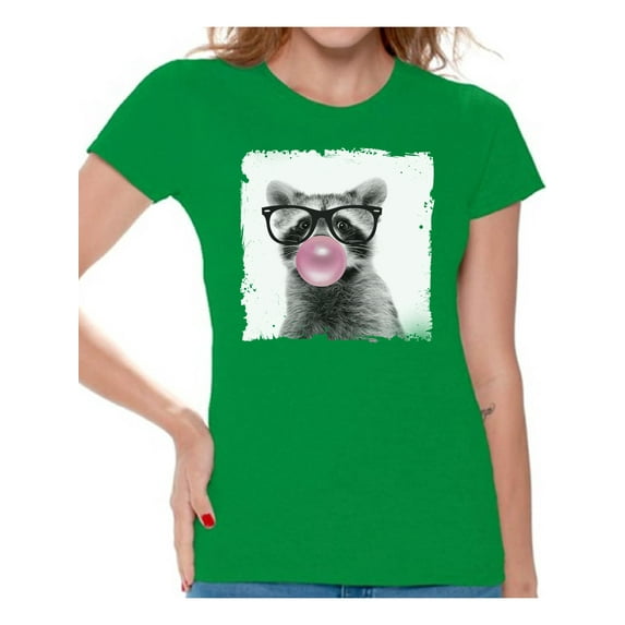Awkward Styles Raccoon Blowing Gum T Shirt Animal Clothes T-Shirt for Woman Funny Animal Lovers Gifts for Her Raccoon Clothing Raccoon T Shirt Cute Animal T Shirt Raccoon Shirt Women T Shirt