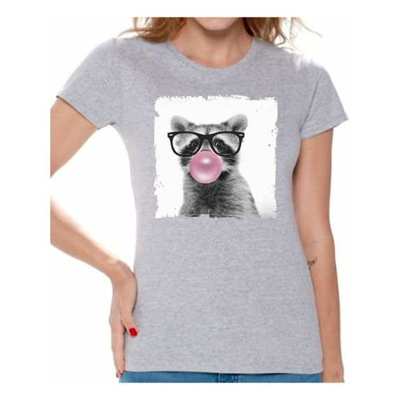 Awkward Styles Raccoon Blowing Gum T Shirt Animal Clothes T-Shirt for Woman Funny Animal Lovers Gifts for Her Raccoon Clothing Raccoon T Shirt Cute Animal T Shirt Raccoon Shirt Women T Shirt