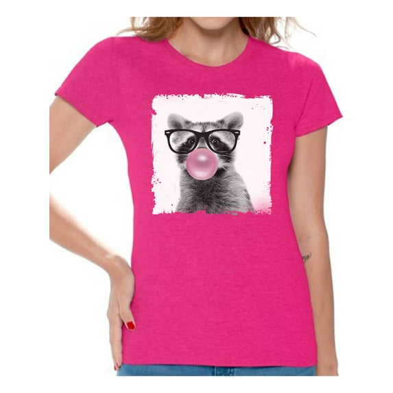 Awkward Styles Raccoon Blowing Gum T Shirt Animal Clothes T-Shirt for Woman Funny Animal Lovers Gifts for Her Raccoon Clothing Raccoon T Shirt Cute Animal T Shirt Raccoon Shirt Women T Shirt