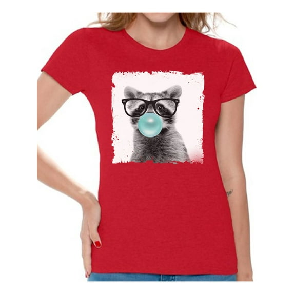 Awkward Styles Raccoon Chewing Gum T Shirt Animal Clothes T-Shirt for Woman Funny Animal Lovers Gifts for Her Raccoon Clothing Raccoon T Shirt Cute Animal T Shirt Raccoon Shirt Women T Shirt