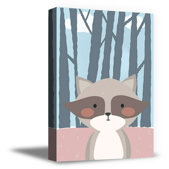 Awkward Styles Raccoon in Forest Canvas Ready to Hang Art Raccoon Printed Artwork Cute Animals Poster Forest Wallpaper Baby Room Art Decor Raccoon Framed Illustration Forest Inspirational Kids Decor