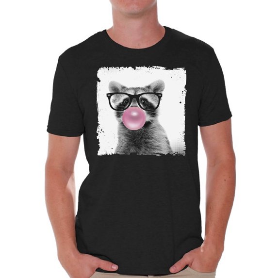 Awkward Styles Raccoon Tshirt Raccoon with Pink Gum T Shirt Raccoon Clothes Animal T-Shirt for Men Funny Animal Gifts Raccoon T Shirt Cute Animal T Shirt Raccoon Shirt Gifts for Him Funny Men T Shirt
