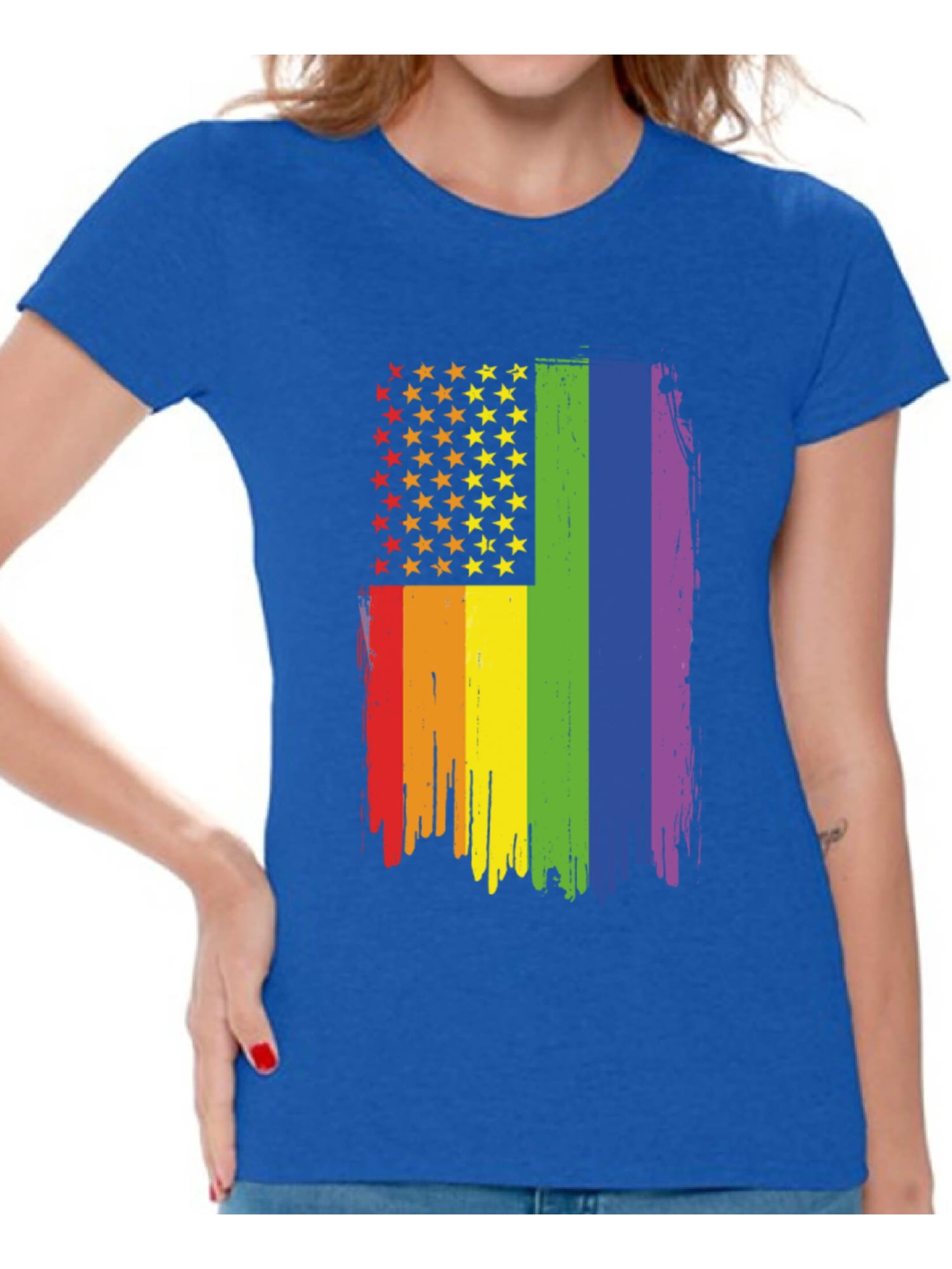 Awkward Styles Rainbow American Flag Womens T Shirt Tops LGBT Flag