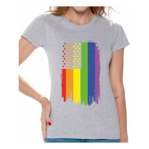 Awkward Styles Rainbow Ladies T Shirt Lesbian Shirt for Women Gay Shirt for Women Gay Shirt Gay Pride T-Shirt Gay Flag Shirts Gay Flag T Shirt Rainbow Gay T Shirt Cute Ladies Tshirt LGBTQ Clothing