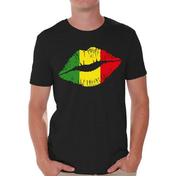 Awkward Styles Rasta Lips Clothing Collection Rasta T Shirt Jamaica Shirt for Men Rasta Lips Tshirt for Him Reggae Lovers Gifts Reggae Themed Party Gifts for Rasta Flag Clothes for Boyfriend