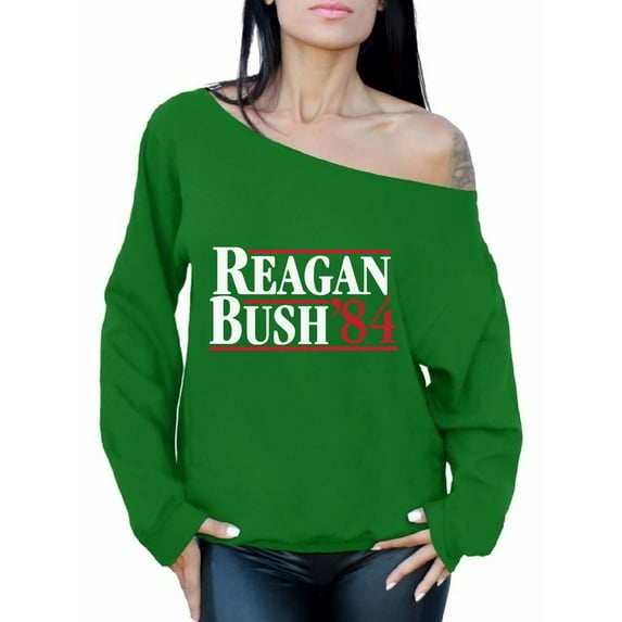 Awkward Styles Reagan Bush 84 Off Shoulder Sweatshirt Republican Women's Sweater Oversized Reagan Bush Presidential Campaign Sweatshirt for Women Patriotic Gifts for Her Retro Reagan Bush Sweater