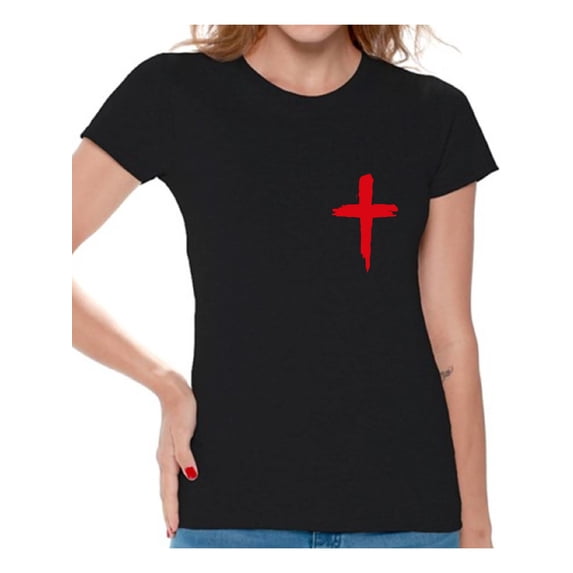 Awkward Styles Red Cross Shirt for Women Christian Cross Clothes for Ladies Following Jesus Womens T-Shirt Christian Gifts Jesus Shirts Jesus Cross Clothing Jesus T Shirt for Her Cross Ladies Shirt