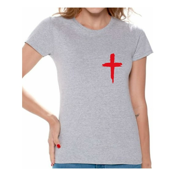 Awkward Styles Red Cross Shirt for Women Christian Cross Clothes for Ladies Following Jesus Womens T-Shirt Christian Gifts Jesus Shirts Jesus Cross Clothing Jesus T Shirt for Her Cross Ladies Shirt