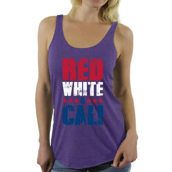Awkward Styles Red White & Cali Racerback Tank Top for Women California Tank 4th of July Tanks for Women USA Flag Sleeveless Shirt Gifts from California American Flag Tank Top 4th of July Party Tank