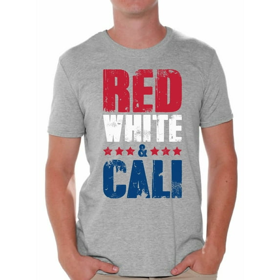 Awkward Styles Red White & Cali Shirt for Men California Tshirt 4th of July Shirts for Men USA Flag T-Shirt Gifts from California American Flag Outfit 4th of July Party USA Men's Shirt American Men