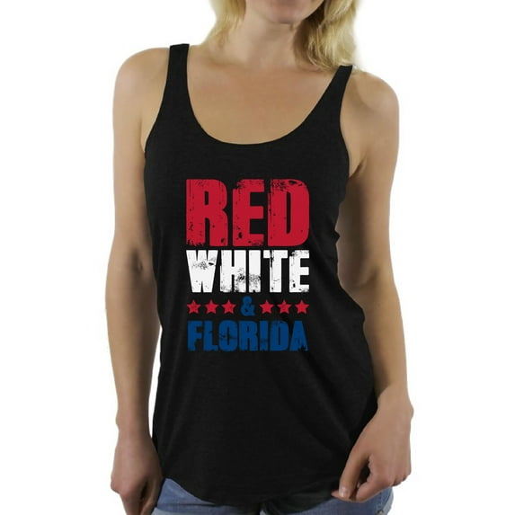 Awkward Styles Red White & Florida Racerback Tank Top for Women Florida Tanks 4th of July Sleeveless Shirt Women's America Flag Top USA Women's Tank Top American Women Gifts from Florida Patriots Tank