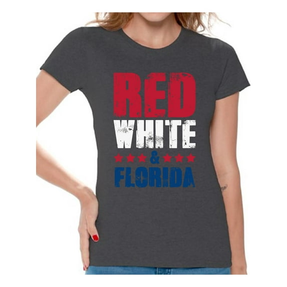 Awkward Styles Red White & Florida Shirt for Women American Women USA Flag Shirts Florida Tshirt 4th of July Shirts for Women Patriots Tshirt Gifts from Florida USA Shirts for Women USA Women's Shirt
