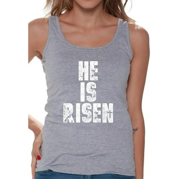 Awkward Styles He is Risen Tank Top for Women Christian Clothes for Ladies Following Jesus Womens T-Shirt Christian Gifts Jesus Tank Top Jesus Clothing Jesus T Shirt for Her He is Risen Ladies Shirt