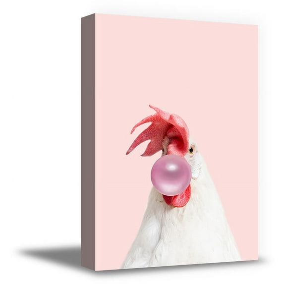 Awkward Styles Rooster with Pink Gum Prints Animal Blowing Bubble Gum Painting Artwork Pink Mood Poster Cute Rooster Canvas Decor Artwork Animal Collection for Office Decor Housewarming Gifts Ideas