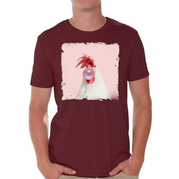 Awkward Styles Rooster Tshirt Rooster with Pink Gum T Shirt Rooster Clothing Animal T-Shirt for Men Funny Animal Gifts Rooster Cute Animal T Shirt Funny Rooster Shirt Gifts for Him Funny Men T Shirt