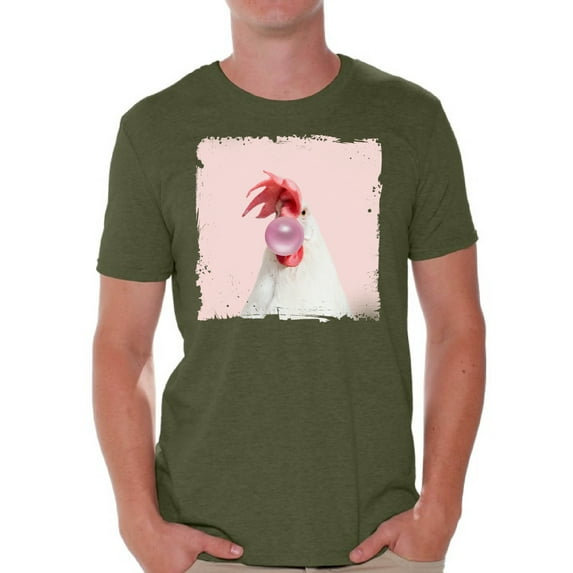 Awkward Styles Rooster Tshirt Rooster with Pink Gum T Shirt Rooster Clothing Animal T-Shirt for Men Funny Animal Gifts Rooster Cute Animal T Shirt Funny Rooster Shirt Gifts for Him Funny Men T Shirt