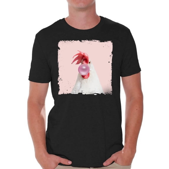 Awkward Styles Rooster Tshirt Rooster with Pink Gum T Shirt Rooster Clothing Animal T-Shirt for Men Funny Animal Gifts Rooster Cute Animal T Shirt Funny Rooster Shirt Gifts for Him Funny Men T Shirt