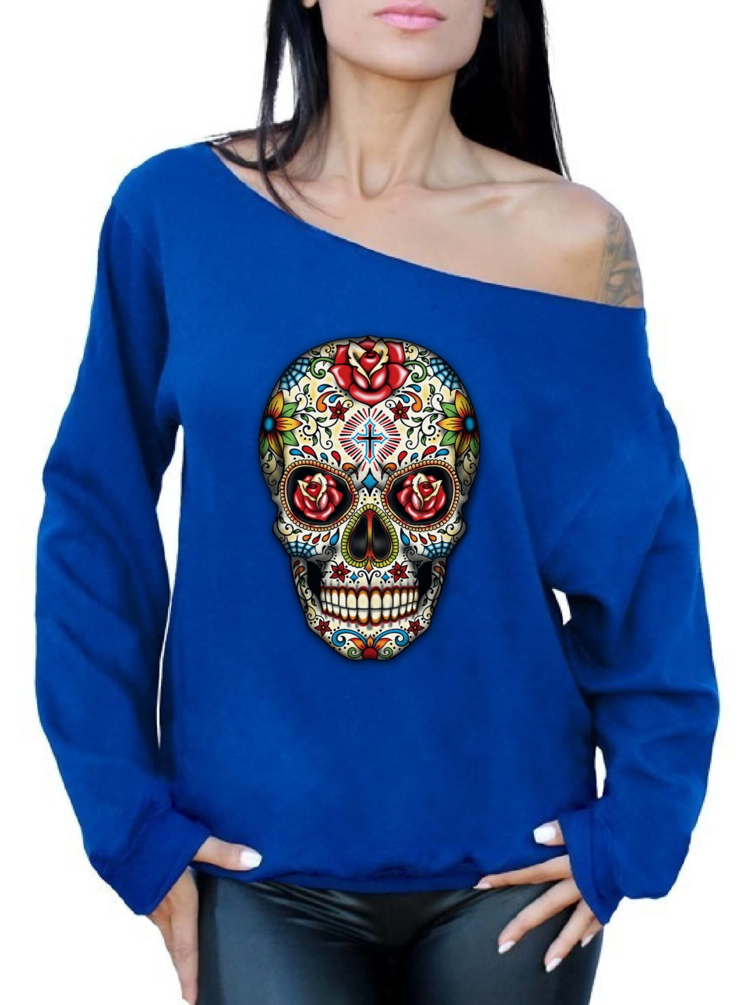 Awkward Styles Rose Eyes Skull Off Shoulder Sweatshirt Sugar Skull — free download