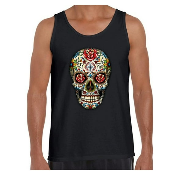 Awkward Styles Rose Eyes Skull Tank Top for Men Sugar Skull Tank Men's Day of the Dead Muscle Tank Dia de los Muertos Gifts for Him Halloween Tank Top Skull Gifts Red Roses Sugar Skull Muscle Shirt