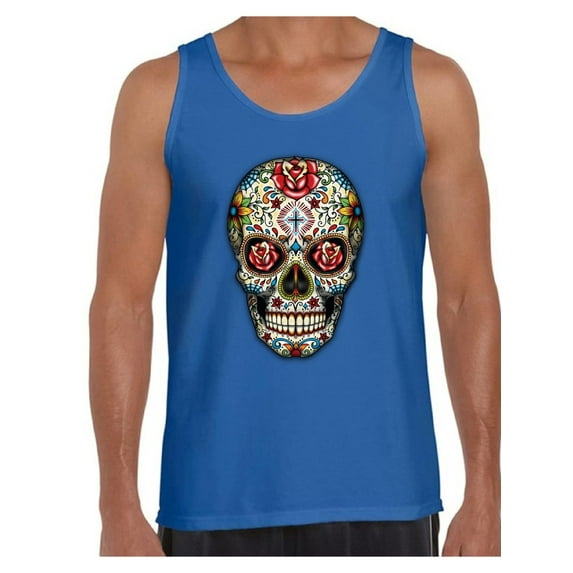 Awkward Styles Rose Eyes Skull Tank Top for Men Sugar Skull Tank Men's Day of the Dead Muscle Tank Dia de los Muertos Gifts for Him Halloween Tank Top Skull Gifts Red Roses Sugar Skull Muscle Shirt