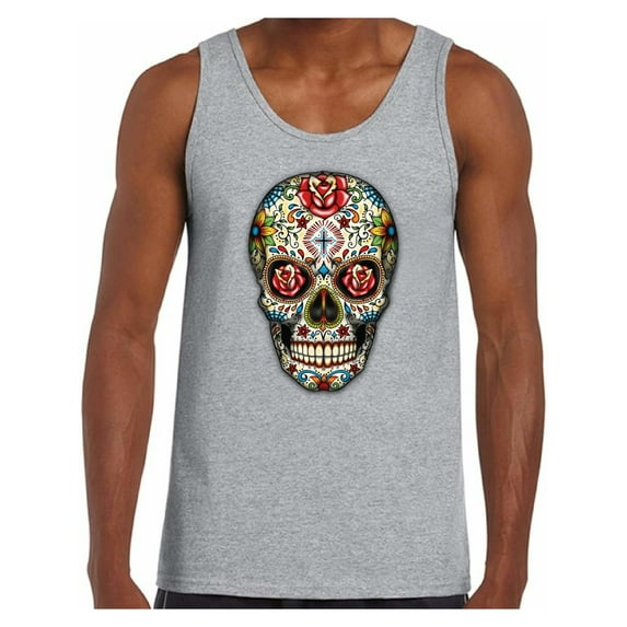 Awkward Styles Rose Eyes Skull Tank Top for Men Sugar Skull Tank Men's Day of the Dead Muscle Tank Dia de los Muertos Gifts for Him Halloween Tank Top Skull Gifts Red Roses Sugar Skull Muscle Shirt