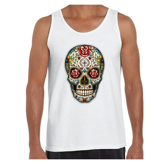 Awkward Styles Rose Eyes Skull Tank Top for Men Sugar Skull Tank Men's Day of the Dead Muscle Tank Dia de los Muertos Gifts for Him Halloween Tank Top Skull Gifts Red Roses Sugar Skull Muscle Shirt