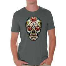 Awkward Styles Rose Eyes Skull Tshirt for Men Sugar Skull Roses Shirt Sugar Skull T Shirt Dia de los Muertos Outfit Day of the Dead Gifts Halloween Shirts Men's Skull Tshirt Red Rose Skull Shirt