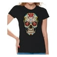 thumbnail image 1 of Awkward Styles Rose Eyes Skull Tshirt for Women Sugar Skull Roses Shirt Sugar Skull T Shirt Dia de los Muertos Shirt Day of Dead Gifts Halloween Shirts Women's Skull Tshirt Skull Shirts, 1 of 4