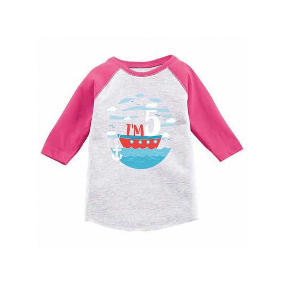 Awkward Styles Sailor Birthday Youth Raglan I'm 5 Birthday Tshirt Sailor Party Birthday Gifts for 5 Year Old Birthday Jersey Shirts for Kids 5th Birthday Shirt Cute Sailor T shirt