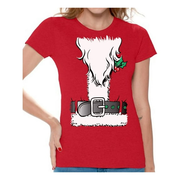 Awkward Styles Santa Christmas Shirts for Women Santa Suit Women's Holiday Top for Christmas Santa Claus Beard Christmas T-shirt Xmas Gifts Christmas Holiday Party Shirt