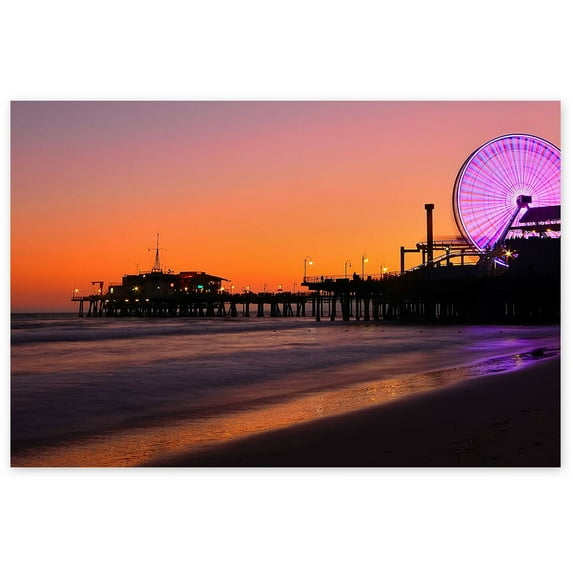 Awkward Styles Santa Monica Canvas Wall Art Santa Monica Beach View Framed Decor for Home California Night Lights Photo Art Kitchen Decor Ideas Vintage Wall Art for Office Ready to Hang Picture