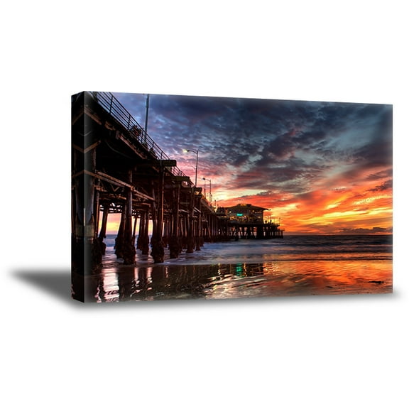 Awkward Styles The Santa Monica Pier Colorful Canvas Santa Monica Ocean Beach Modern Decor California Night Lights Photo Art Kitchen Decor Ideas Vintage Wall Art for Office Ready to Hang Picture