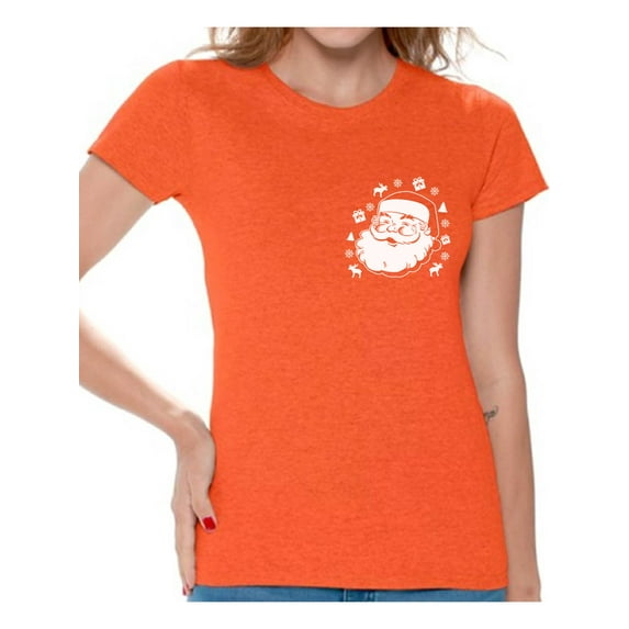 Awkward Styles Santa Pocket Tshirt Women's Santa Christmas T Shirt Santa Patch Shirt Pocket Size Santa T-Shirt Xmas Shirts for Women Christmas Party Outfit Santa Shirt Funny Santa Gifts for Xmas