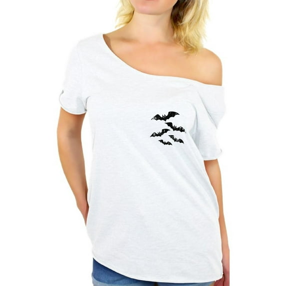 Awkward Styles Scary Bats Off Shoulder Shirt Halloween Oversized Shirt for Women Bat Off The Shoulder Top Halloween Baggy Tshirt Spooky Bats Shirt Off The Shoulder Scary Gifts Trick or Treat Tshirt