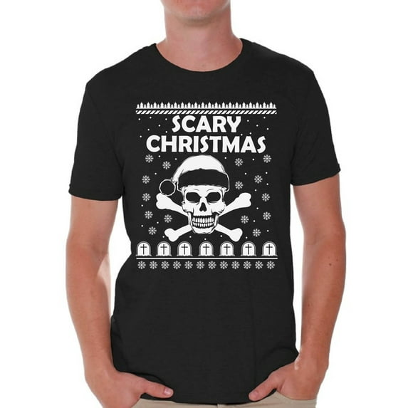 Awkward Styles Scary Christmas Shirt Santa Skull Men's Holiday Tee for Christmas Scary Christmas Skull Shirt Christmas T-shirt for Men Xmas Party Outfit Skull Christmas Holiday Top
