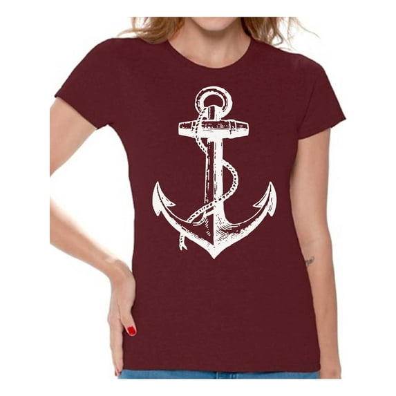 Awkward Styles Sea Tshirt for Ladies Ocean Lovers Gifts Marine Themed Party Cute Gifts for Sailor Anchor Clothes for Her Marine Clothing Collection Captain T Shirt for Ladies Anchor Shirt for Women